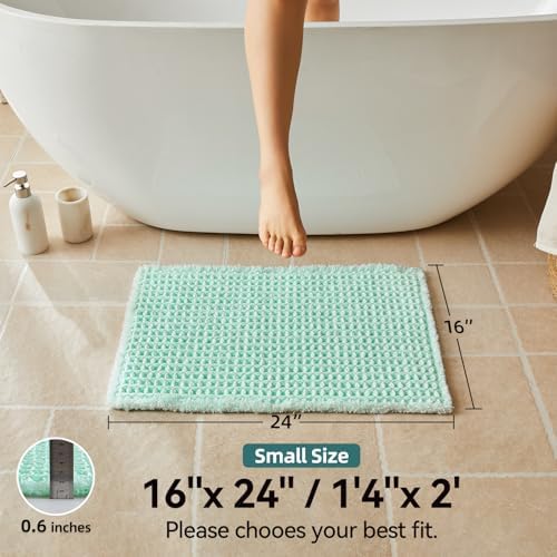 Triohero Waffle Bath Mat, Small Boho Bathroom Rugs, 16x24 Sea Foam Blue