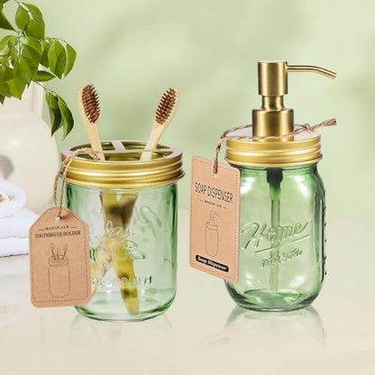 Amolliar Green Glass Bathroom Accessories Set, 4Pcs Mason Jar Bathroom Set