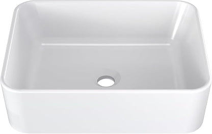 GAOMON Vessel Sink Rectangular, 19"x15" Bathroom Sink White Ceramic Lavatory Vanity Above Counter Vessel Sink Art Basin - white