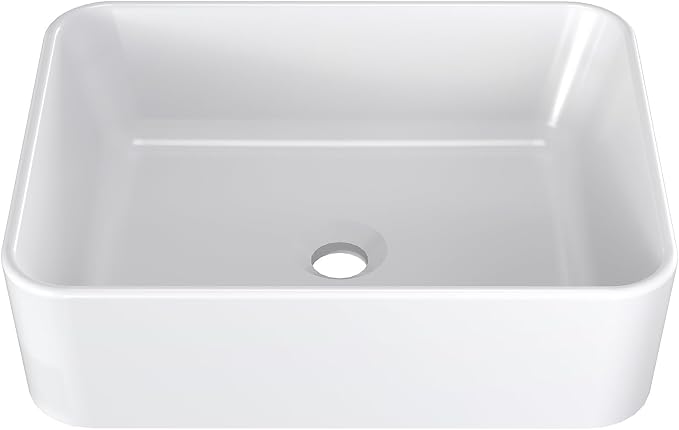 Vessel Sink 18.70x14.76 Inch, Square Ceramic Bathroom Vessel Sink, Drop-In Above Counter Vanity Sink for Bathroom, White Wash Basin Bowl