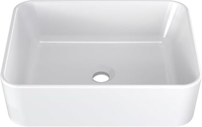 Vessel Sink 18.70x14.76 Inch, Square Ceramic Bathroom Vessel Sink, Drop-In Above Counter Vanity Sink for Bathroom, White Wash Basin Bowl