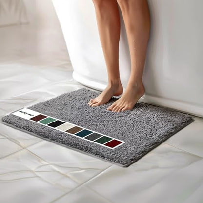 Muddy Mat Chenille Bathroom Rugs Quick Dry Microfiber Mats Non Slip Washable, Extra Thick, Soft and Highly Absorbent Bath Mats for Bathroom, Kitchen, and Shower Floor - Grey Medium 30"X19"