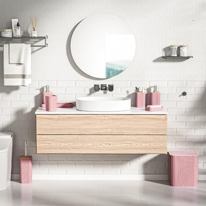 XLHOMO Bathroom Accessories Set - Elegant Pink Bathroom Set, 10PC Bathroom Accessory Set, Toilet Brush, Bathroom Trash Can