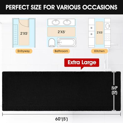 Extra Large Waffle Bath Mat, 6'x2' Black-Bordered, Super Absorbent Non-Slip Quick Dry Bathroom Rugs with Tassels, Machine Washable Ultra Soft Boho Bath Rugs for Floor, Toilet Mats Boho Farmhouse Decor