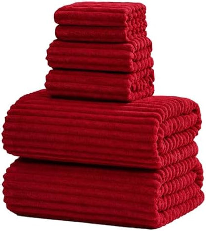 6 Piece Bath Towel Set, 30"x60" Microfiber Towels,Red