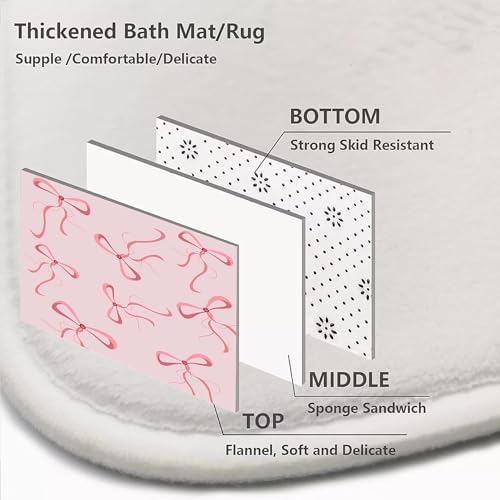 AZHM 4pcs Pink Bow Bathroom Shower Curtain Set with Rugs and Accessories