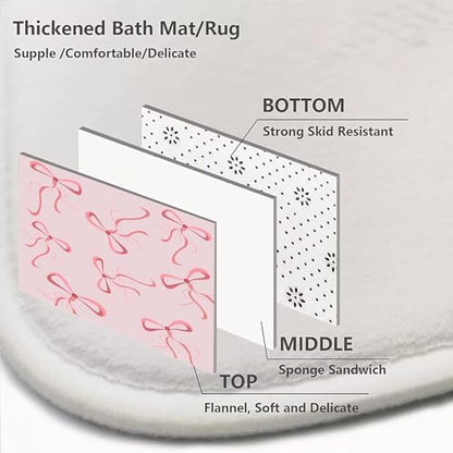 AZHM 4pcs Pink Bow Bathroom Shower Curtain Set with Rugs and Accessories