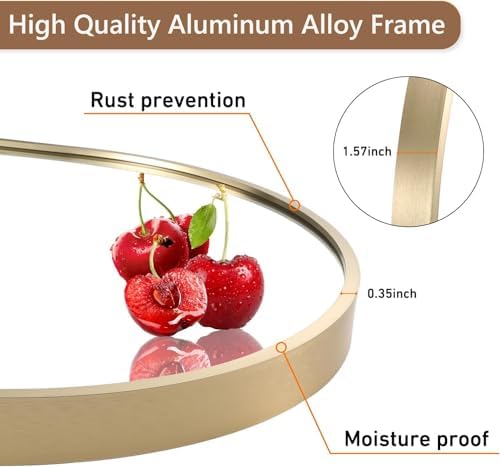 Gold Oval Mirror, 22"x30" Oval Bathroom Mirror, Vanity Mirror with Brushed Metal Frame, Wall Mount Mirrors Decor for Bathroom, Bedroom, Entryway, Living Room(Hangs Horizontally or Vertically)