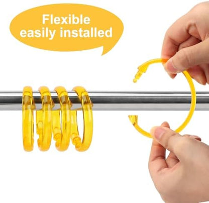 Golden Yellow Shower Curtain Hooks - 12 Pcs Circular Plastic Shower Curtain Rings for Bathroom - O Shaped Gold Yellow Shower Hooks Rings for Shower Curtain Rod