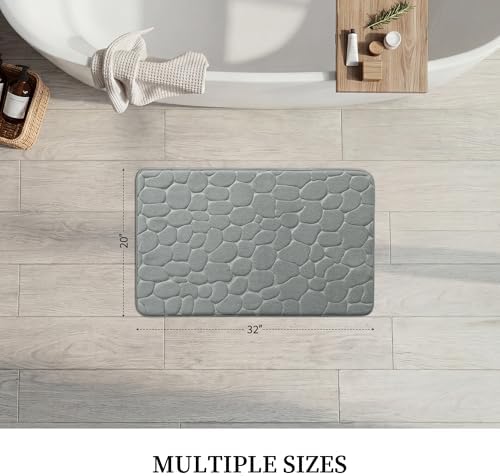 YIHOUSE Memory Foam Bath Mat Cobblestone Bathroom Rugs Super Water Absorbent Bath Mats for Bathroom Machine Washable Bath Rugs(20x32,Light Gray)