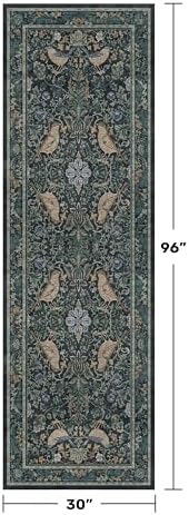 Hazo Haus Boho Vintage 2'6"x8' 8ft Hallyway Long Runner Rug - Non Slip Washable Front Door Rug Indoor Entrance, Kitchen, Bathroom, Low Pile & Soft Woodland Floral Kitchen Floor Mats