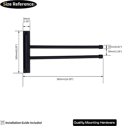 GERZWY Bathroom Swing Arm Towel Bars 2-Arm Wall Mount Stainless Steel Bath Towel Rack Hanger Towel Holder Organizer Matte Black HYG02-BK