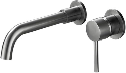 Faucet Modern Brass Mounted Bathroom Basin Faucet Concealed Wall Sink 360° Swivel Spout Hot and Cold Water Bathtub Tap(Gun Gray) Faucet