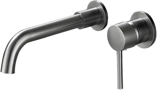 Faucet Modern Brass Mounted Bathroom Basin Faucet Concealed Wall Sink 360° Swivel Spout Hot and Cold Water Bathtub Tap(Gun Gray) Faucet