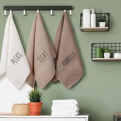 FuWeave 3 Pcs Decorative Hand Towels Bathroom, Brown, Please Seat Yourself