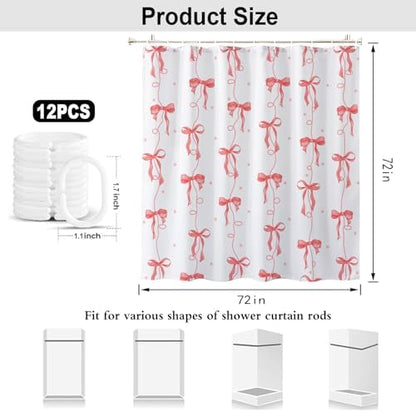 Red Bow Shower Curtain for Bathroom, Teen Girls Theme, 72x72 Inches