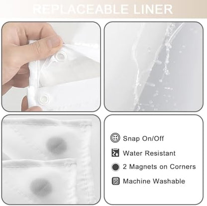 No Hook Shower Curtain and Liner Set for Bathroom, Cream, 71" x 74"