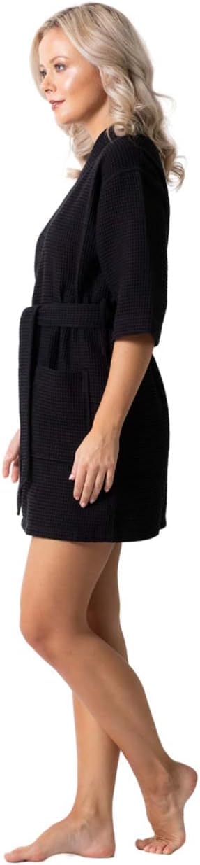 Lightweight Waffle Knit Bath, Spa & Bridesmaids Kimono Short Robes for Women - Quick Dry & Soft