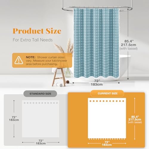 BTTN Long Boho Farmhouse Linen Cloth Shower Curtain, 72x84, Turquoise/Teal