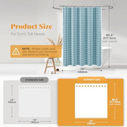 BTTN Long Boho Farmhouse Linen Cloth Shower Curtain, 72x84, Turquoise/Teal