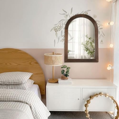LOSOUR 2 Pack Arched Mirror, Farmhouse Decor Solid Wood Frame Wall Mirror,Vintage Bathroom Mirrors for Bathroom, Living Room,Bedroom, Entryway, Hallway,Foyer (Coffee, 2 Pack-30 L x 20" W)