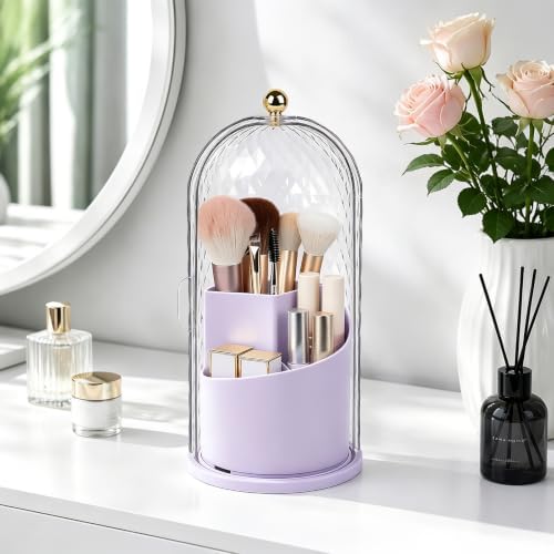 Toothbrush Holder with Cover for Bathroom Countertop, Organizer, Purple