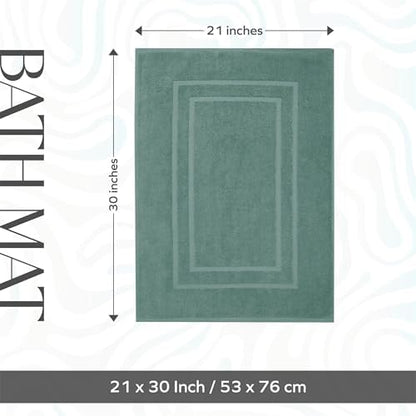 Feather & Stitch 2 Piece Towel Like Bath Mats (30x21 Inch) 100% Cotton Terry Bath Mat, Bathroom Shower Floor Mat [NOT A Bathroom Rug], Soft Absorbent Washable Mats - Granite Green