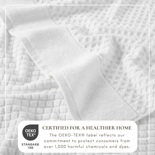 Great Bay Home Bath Towels - 100% Cotton 6 Piece Bath Sheet Set - Diamond Waffle Weave - Absorbent, Durable, Quick-Dry Towels for Bathroom (Optic White)