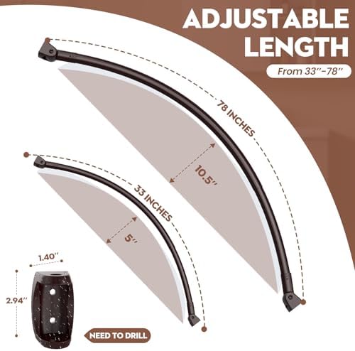 Bronze Curved Shower Curtain Rod 33-78 Inches Adjustable Shower Rods Curved Round Bowed Rust proof, Premium Stainless Steel Need To Drill Shower Curtain Rod for Bathroom, Bathtub, Stall
