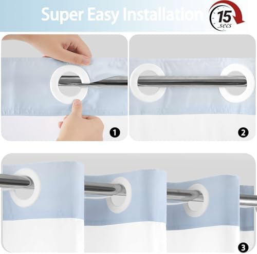 No Hook Shower Curtain and Liner for Bathroom, Ombre Sky Blue, 71" x 74"