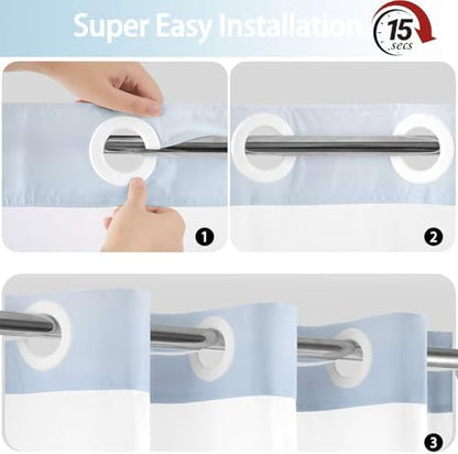 No Hook Shower Curtain and Liner for Bathroom, Ombre Sky Blue, 71" x 74"