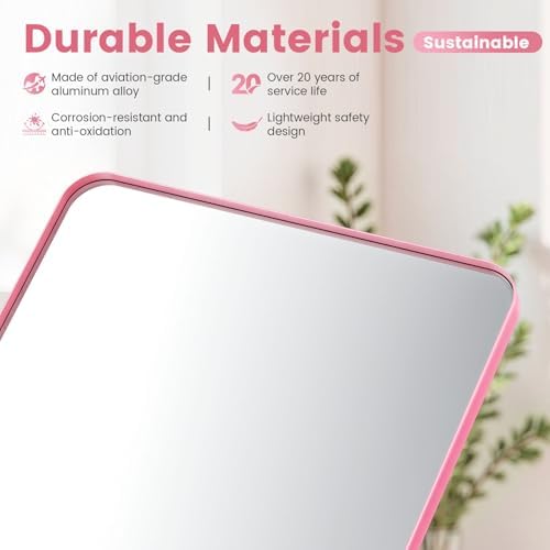 24" x 28" Pink Bathroom Mirrors for Over Sink,Aluminum Frame