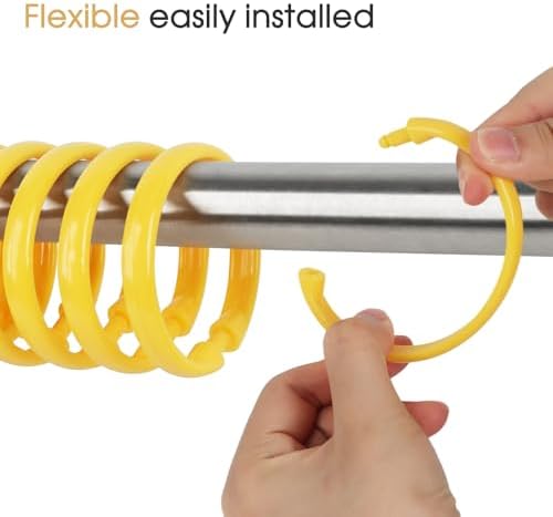 Yellow Shower Curtain Hooks - 12 Pcs Circular Plastic Shower Curtain Rings for Bathroom - O Shaped Yellow Shower Hooks Rings for Shower Curtain Rod