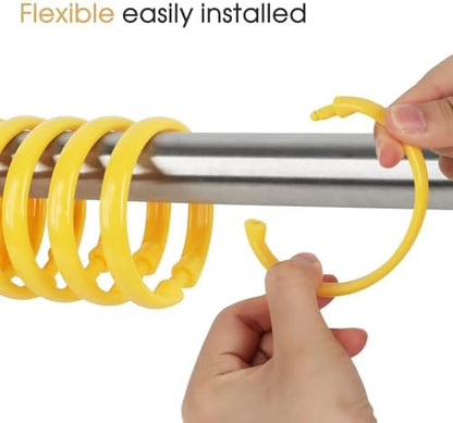 Yellow Shower Curtain Hooks - 12 Pcs Circular Plastic Shower Curtain Rings for Bathroom - O Shaped Yellow Shower Hooks Rings for Shower Curtain Rod
