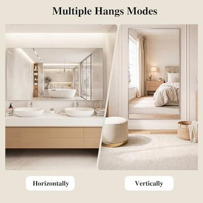 Koonmi Silver Rectangle Wall Mirror, 30x36 Inch Bathroom Mirror, Aluminum Frame Vanity Mirror for Entryway, Living Room, Bedroom Bathroom, Hangs Horizontally or Vertically