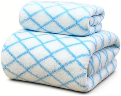Microfiber Plaid Bath Towels Set of 2, 27 x 55 Inches Large Quick Dry Shower Towels, Super Absorbent Soft Lint Free Lightweight Body Wrap Towels for Bathroom, Beach, Travel, Gym, Spa
