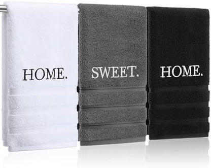 FuWeave 3 Pcs Black Decorative Hand Towels for Bathroom Home Sweet Home