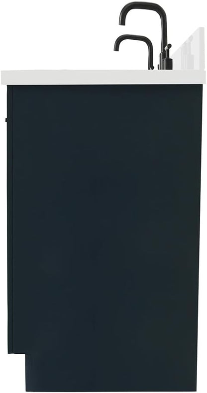ARIEL Hepburn 60-inch Bathroom Vanity with Sink,Solid Wood, 1.5-inch Pure White Quartz Countertop, Double Rectangular Porcelain Sink, 4 Soft Closing Doors, 6 Dovetail Drawers, Midnight Blue