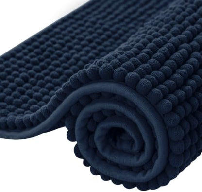 SUBRTEX Bathroom Rugs, 24" x 44" Chenille Bath Rug Soft Short Plush Bath Mat Soft Shower Mat Water Absorbent Shower Mat Quick Dry Machine Washable, Navy