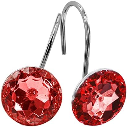 Red Diamond Crystal Bling Shower Curtain Hooks Rings for Bathroom,12PCS