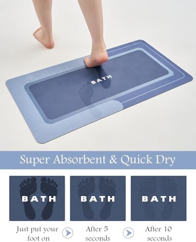 MontVoo Bath Mat-Bath Mat Rug Non Slip Super Absorbent Stain Resistant Quick Dry Thin Bathroom Rug-Bath Mats for Bathroom Floor Bathtub Vanity-Bathmat Bath Rug Easy Care-17"x27",Navy