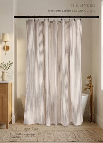 Farmhouse Striped Shower Curtain Set, Linen Blend Fabric with Detachable Polyester Liner, Breathable & Machine Washable, Rustic Taupe for Bathroom Decor Standard 72" W x 72" L - Hooks Not Included