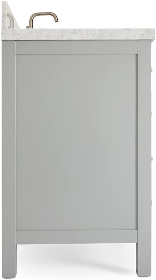 ARIEL Cambridge 36-inch Bathroom Vanity with Sink,Solid Wood, 2-inch Italian Carrara Marble Countertop, Single Rectangular Porcelain Sink, 2 Soft Closing Doors, 5 Dovetail Drawers, Grey