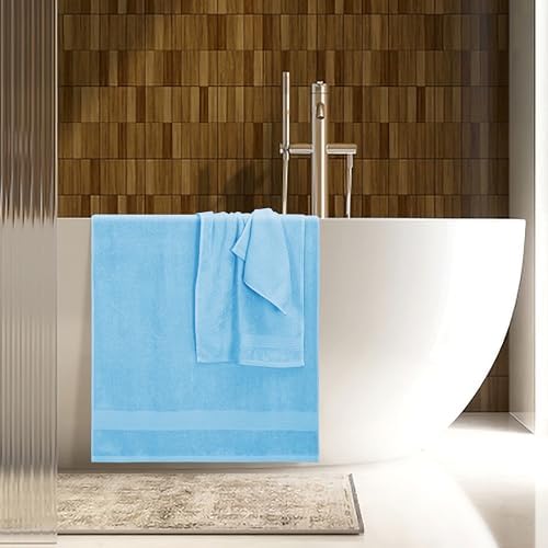 Belizzi Home 8 Piece Towel Set 100% Ring Spun Cotton, 2 Bath Towels 27x54, 2 Hand Towels 16x28 and 4 Washcloths 13x13 - Ultra Soft Highly Absorbent Machine Washable Hotel Spa Quality - Light Blue