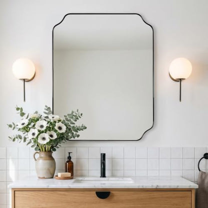 MIRRORART Contemporary 24x30’’ Black Scalloped Bathroom Mirrors for Wall