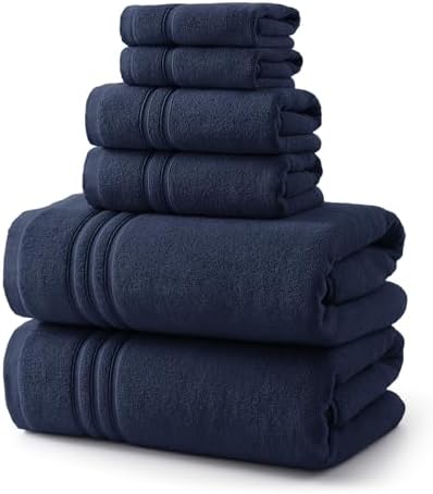 REDKISS Navy Towels Set 6 Piece Cotton Towel Sets with 2 Bath Towels, 2 Hand, 2 Washcloths, 650GSM Hotel Quality, Soft, Highly Absorbent Towels for Bathroom Gym, Ideal Everyday Use