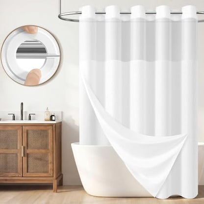 BTTN 72x81 Ringless Linen Textured Shower Curtain with Snap in Liner, White
