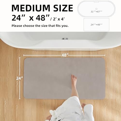 TYUU Thin Bath Mat, Bathroom Rugs Non Slip Washable, 24x48 Light Grey