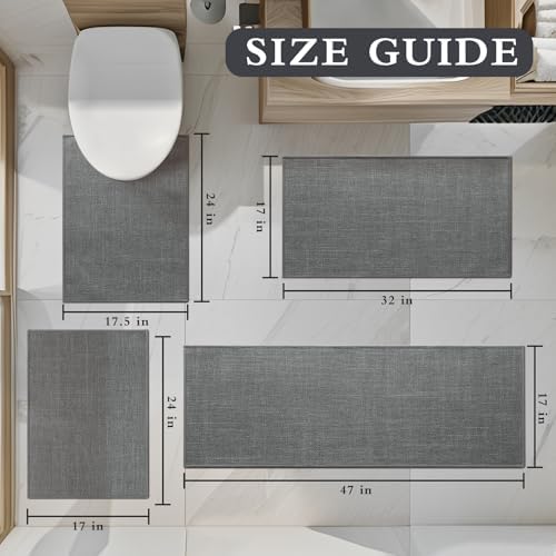 YIHOUSE Bathroom Rugs Thin Bath Mat Sets 4 Pieces Quick Dry,Grey