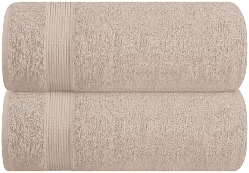 Belizzi Home Cotton 2 Pack Oversized Bath Sheet 35x70, Large Bath Sheet, Ultra Soft, Absorbent, Compact, Eco-Friendly, Recyclable, Quick Drying and Lightweight Towel - TAN